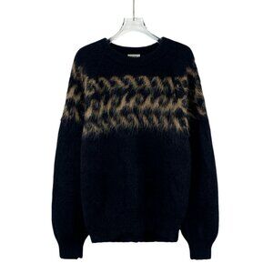 Celine Black Alpaca Wool Long-Sleeved Knitted Sweater With Animal Print Detail S